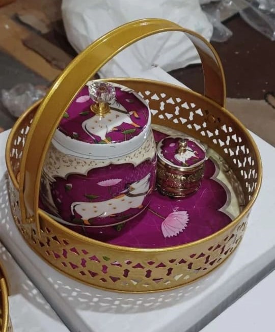 Pichwai Basket with Jar Sindur Dibbi