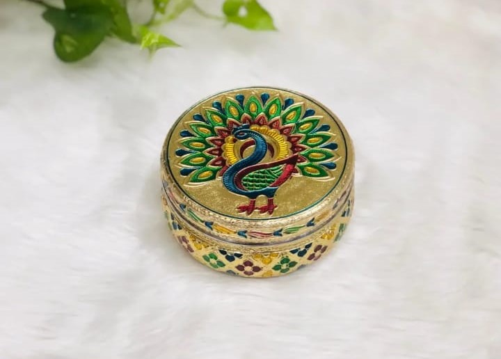 Golden Meenakari Steel Dabba Utility Container