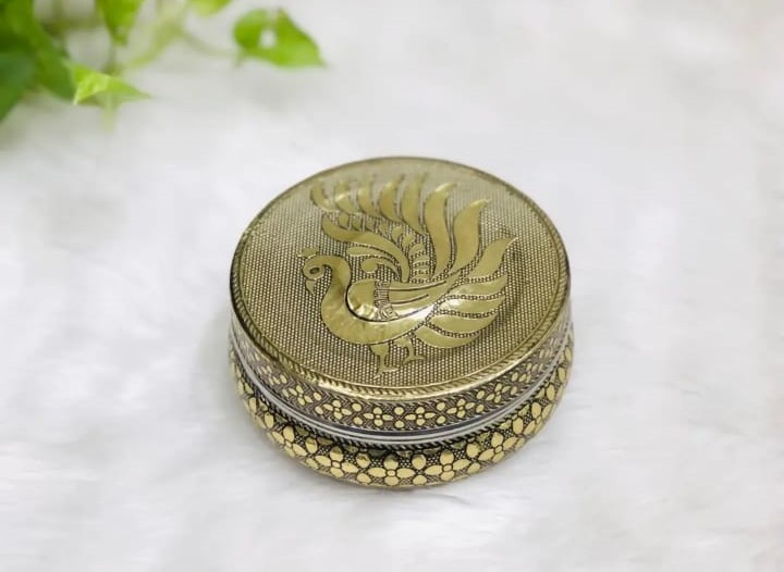 Golden Meenakari Steel Dabba Utility Container