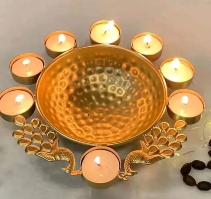 Urli Bowl with Mayur Tealight Holders for Home Diwali