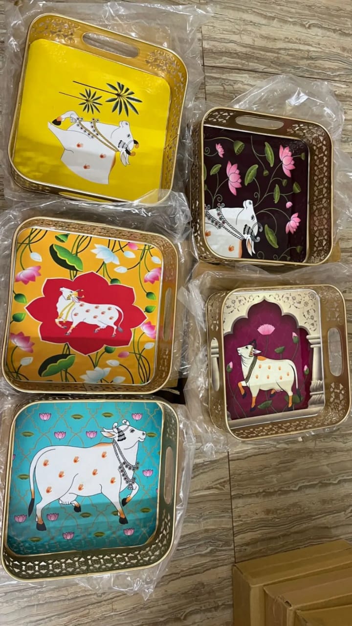 Metal Pichwai Art Trays